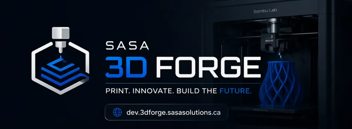 SASA 3D Forge printer and brand artwork